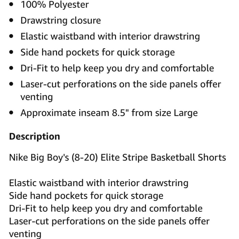 Nike NWT Elite Boys Dri-Fit Black & White Shorts Sz S Basketball Gym Workout - Picture 4 of 5